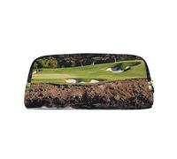 KLMELLMDE Leather Zip Hawaii Beach Golf Course Pen Case, Large Capacity Pen Case, School and Office Supplies Stationery Bag, Cosmetic Bag, Coin Purse