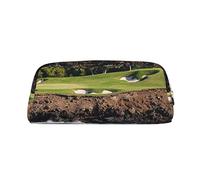 KLMELLMDE Leather Zip Hawaii Beach Golf Course Pen Case, Large Capacity Pen Case, School and Office Supplies Stationery Bag, Cosmetic Bag, Coin Purse