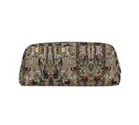 KLMELLMDE Leather Zip Hunting Deer Bear Elk Pen Case, Large Capacity Pen Case, School and Office Supplies Stationery Bag, Cosmetic Bag, Coin Purse
