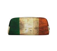 KLMELLMDE Leather Zip Irish Flag Pen Case, Large Capacity Pen Case, School and Office Supplies Stationery Bag, Cosmetic Bag, Coin Purse