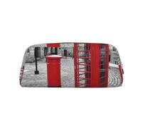 KLMELLMDE Leather Zip London Red Telephone Booth Pen Case, Large Capacity Pen Case, School and Office Supplies Stationery Bag, Cosmetic Bag, Coin Purse