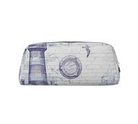 KLMELLMDE Leather Zip Sail Boat Compass Pen Case, Large Capacity Pen Case, School and Office Supplies Stationery Bag, Cosmetic Bag, Coin Purse