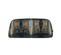 KLMELLMDE Leather Zip Streets of New York City Pen Case, Large Capacity Pen Case, School and Office Supplies Stationery Bag, Cosmetic Bag, Coin Purse