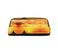 KLMELLMDE Leather Zip Yoga Meditation Pen Case, Large Capacity Pen Case, School and Office Supplies Stationery Bag, Cosmetic Bag, Coin Purse