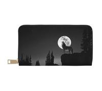 KLMELLMDE Men's Women's Wolf Night Moon Wallet, Printed Card Case, Multi-Compartment (with Coin Compartment, Credit Card Slots, Note Compartment.