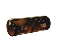 KLMELLMDE Round Zipped Leather Pencil American Flag with Cowboy Boots Case for School Students, Art Pencil Case, Office Pencil Case