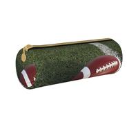 KLMELLMDE Round Zipped Leather Pencil American Football Case for School Students, Art Pencil Case, Office Pencil Case