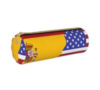 KLMELLMDE Round Zipped Leather Pencil American Spain Flag Case for School Students, Art Pencil Case, Office Pencil Case