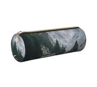 KLMELLMDE Round Zipped Leather Pencil Charming Mountain Cottages in The Austrian Alps Case for School Students, Art Pencil Case, Office Pencil Case