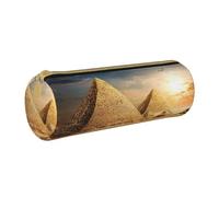 KLMELLMDE Round Zipped Leather Pencil Egyptian Pyramid in Desert Case for School Students, Art Pencil Case, Office Pencil Case