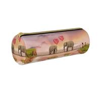 KLMELLMDE Round Zipped Leather Pencil Elephant On A Bridge Case for School Students, Art Pencil Case, Office Pencil Case
