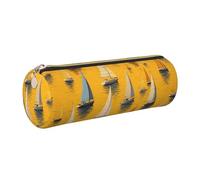 KLMELLMDE Round Zipped Leather Pencil Many Sailboats Case for School Students, Art Pencil Case, Office Pencil Case