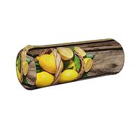 KLMELLMDE Round Zipped Leather Pencil One Basket Lemons Case for School Students, Art Pencil Case, Office Pencil Case