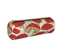 KLMELLMDE Round Zipped Leather Pencil Red White Mushroom Case for School Students, Art Pencil Case, Office Pencil Case
