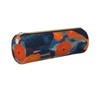 KLMELLMDE Round Zipped Leather Pencil Sea Lions Case for School Students, Art Pencil Case, Office Pencil Case