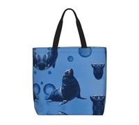 KLMELLMDE Sea Lions Tote Bag, Reusable Canvas Shoulder Bag For Shopping, Work, Travel And Holidays Or School