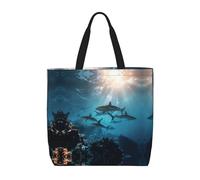 KLMELLMDE Sharks Tote Bag, Reusable Canvas Shoulder Bag For Shopping, Work, Travel And Holidays Or School
