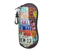 KLMELLMDE Zip License Plate Map Glasses Case With Hook,Soft Sunglasses Pouch,Soft Sunglasses Case,Men'S And Women'S Glasses Case,Travelling Portable Glasses Case.