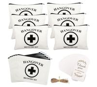 Klmnop 12 Pcs Hangover Kit Bags with 25 Tags & 10m Twine, Zipper Makeup Pouches for Bachelorette Party Favors, Bridal Shower Gifts, Wedding Emergency Recovery Kits for Women, White