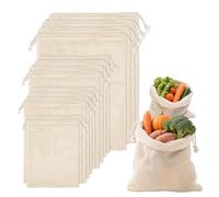 Klmnop 14 Pack Reusable Cotton Mesh Produce Bags, Vegetable Produce Drawstring Bags Washable, Mesh Bags for Grocery Vegetables & Fruits Shopping, Refrigerator Storage 4xS, 4xM, 4xL, 2xXL