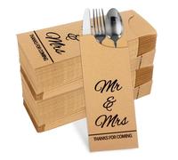 Klmnop 200 Pcs Mr & Mrs Wedding Silverware Bags, Kraft Paper Cutlery Sleeves for Engagement, Bridal Shower & Rehearsal Dinner, Utensil Holder Pockets for DIY Party Favors(Khaki)