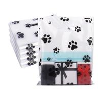 Klmnop 200Pcs Dog Paw Print Gift Bags, Bulk Pet Paw Plastic Bags with Handles, Pet Party Favor Bags for Candy, Goodies, Birthday, Business Merchandise(9 x 12 inches)