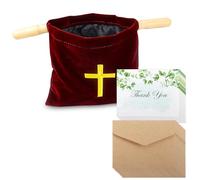Klmnop Church Tithe Offering Bags with 25 Pack Thank You Cards and Envelope, Offering Baskets with Wooden Handles, Churches Communion Supplies for Church Offerings(Red)
