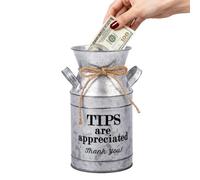 Klmnop Vintage White Metal Tip Jar for Money, 9 x 19cm Tip Bucket for Bartenders, Musicians, Restaurants, Bars, Coffee Shops, Pizzerias, Tips Collection Box(White)