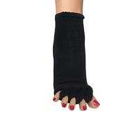 Klmnop Women Toe Separator Socks Yoga Sports GYM Foot Alignment Pain Massage Toeless Socks 1 Pair, Black, ONE SIZE