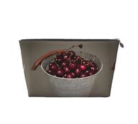 KLNBV Bucket With Full Of Cherries Travel Toiletry Bag Make Up With One Zipper And Big Enough For Cosmetics Tools, Silver, One Size
