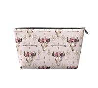 KLNBV Bull Skull Tribal Travel Toiletry Bag Make Up With One Zipper And Big Enough For Cosmetics Tools, Silver, One Size
