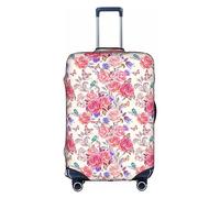 KLNBV Flower Rose Butterfly Suitcase Cover Luggage Protector Fits Four Sizes Suitcase, White, S