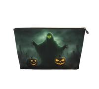 KLNBV Green Ghost Horror Halloween Pumpkin Travel Toiletry Bag Makeup with One Zipper Large Enough for Cosmetic Tools, gold, standard size