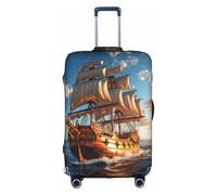 KLNBV Old Sailing Ship Suitcase Cover Luggage Protector Fits Four Sizes Suitcase, White, M