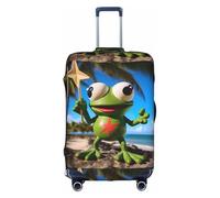 KLNBV Puerto Rico Flag Frog Palm Trees Suitcase Cover Luggage Protector Fits Four Sizes Suitcase, White, L