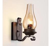 Klobvtt Rustic Wall Light Industrial Wall Sconce Lantern Amber Glass Wall Lamp Shade Black Metal Wall Sconces Lighting Indoor Farmhouse Wall Lights for Living Room Loft Cafe Bar