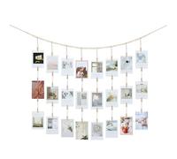 KLOGTSIND Hanging Photo Display with Clips Wall Decor, Boho Wooden Beads Garland Picture Banner, Collage Card Kids Art Holder Photo String with 28 Clips for Room Dorm Decor, Christmas Teen Girl Gifts
