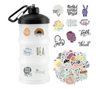 Klomveris Protein Powder Storage Container, 3 Layer Stackable Leak-proof Formula Dispenser with 50 Inspirational Words Stickers and 1 Keychain for Protein Shakes, Whey & Vegan Powders(COLOR:white)