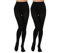 KLONKEE 2 Pairs Women's Black Tights, 80 Denier Soft Opaque Tights High Waist Pantyhose for Women