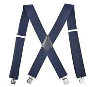 KLONKEE Mens Braces For Trousers With Strong Clips Metal Clip Adjustable Wide 5 cm 1.96 inch Heavy Duty X-BACK Suspenders Straight(Blue)