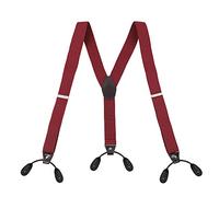 KLONKEE Men's Split Button Braces Y Shape Trimmed Button End Tuxedo Adjustable Straps Elastic Suspenders - 3.5 cm wide (Wine)