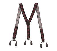 KLONKEE Men's Split Button Braces Y Shape Trimmed Button End Tuxedo Adjustable Straps Elastic Suspenders - 3.5 cm wide (black-red-grid)