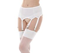 KLONKEE Suspender Belt for Women, Sheer Mesh Panel Garter Belt with 6 Wide Adjustable Straps and Metal Clips, High Waist Stocking Belt for Thigh High Stockings, White, XX-Large