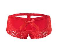 KLONKEE Women's Sexy Lace Knickers Bow tie Panties(Red, Medium)