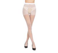 KLONKEE Women's Sheer Thigh High Tights, 12 Denier Silky Pantyhose, Lace Top Hold Ups, Stretch Hosiery Stockings(503,White)