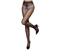 KLONKEE Women's Sheer Thigh High Tights, 12 Denier Silky Pantyhose, Lace Top Hold Ups, Stretch Hosiery Stockings(501,Black_1)