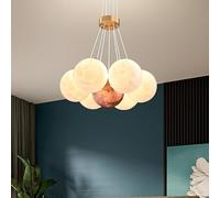 KLONWG Modern Creative Moon Planet Earth Chandelier White Milk Ball Pendant Light Pink Cluster Bubble Ceiling Chandelier Dining Room Dimmable LED Hanging Lamp for Living Room Bedroom Kitc