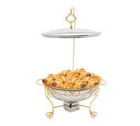 KLOOLIVE Food Warmer Chafing Dish 6L Round Warming Container Stainless Steel Buffet Container Heat Container Catering Buffet Warmer Lid Can Be Hung for Hotels Banquets Parties Weddings (Gold)