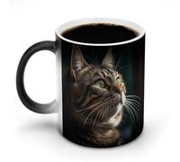 KLOPH 12Oz Ceramic Mug Thermochromic Coffee Cup Personalized Color Changing Tea Cups Novelty Tabby Cat Pictures Coffee Mug