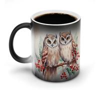 KLOPH 12Oz Ceramic Mug Thermochromic Coffee Cup Personalized Color Changing Tea Cups Novelty Two Owls on The Tree Coffee Mug